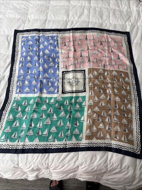 Talbots Multicolor Nautical 100% Silk Scarf - Blue, Pink, Green, Brown, White